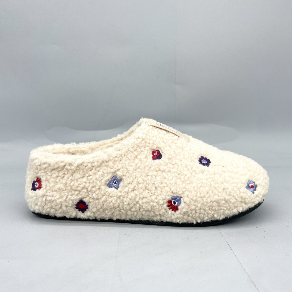 Bombas Womens 9 Sunday Slipper Cream Sherpa Floral Embroidered Cozy Boho Comfort